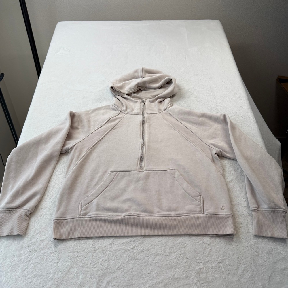 Danskin Hoodie Womens Large Tan Good Quarter Zip Fleece Thumbholes 4232